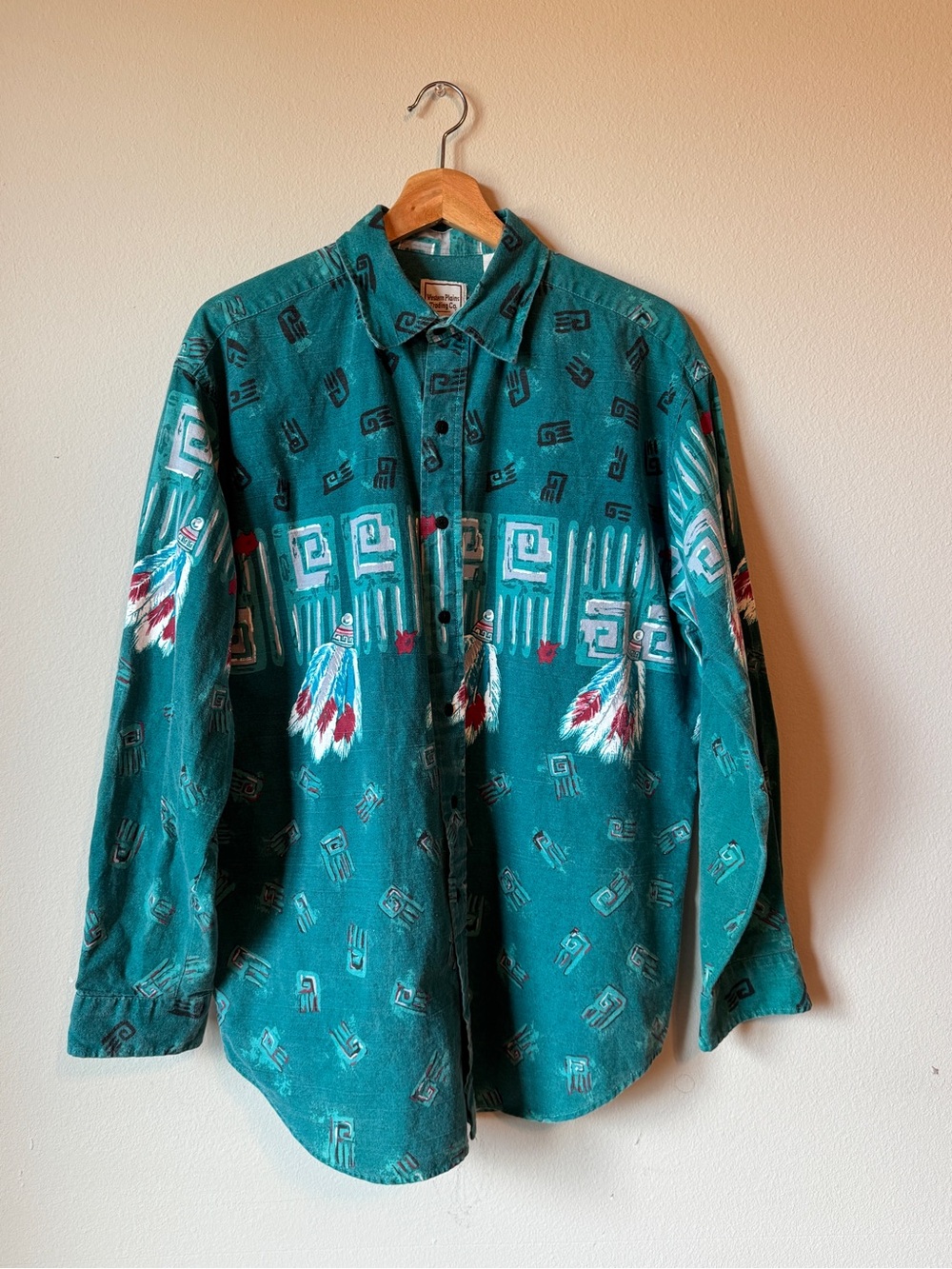 Vintage Men's Teal Patterned Lightweight Shirt Jacket